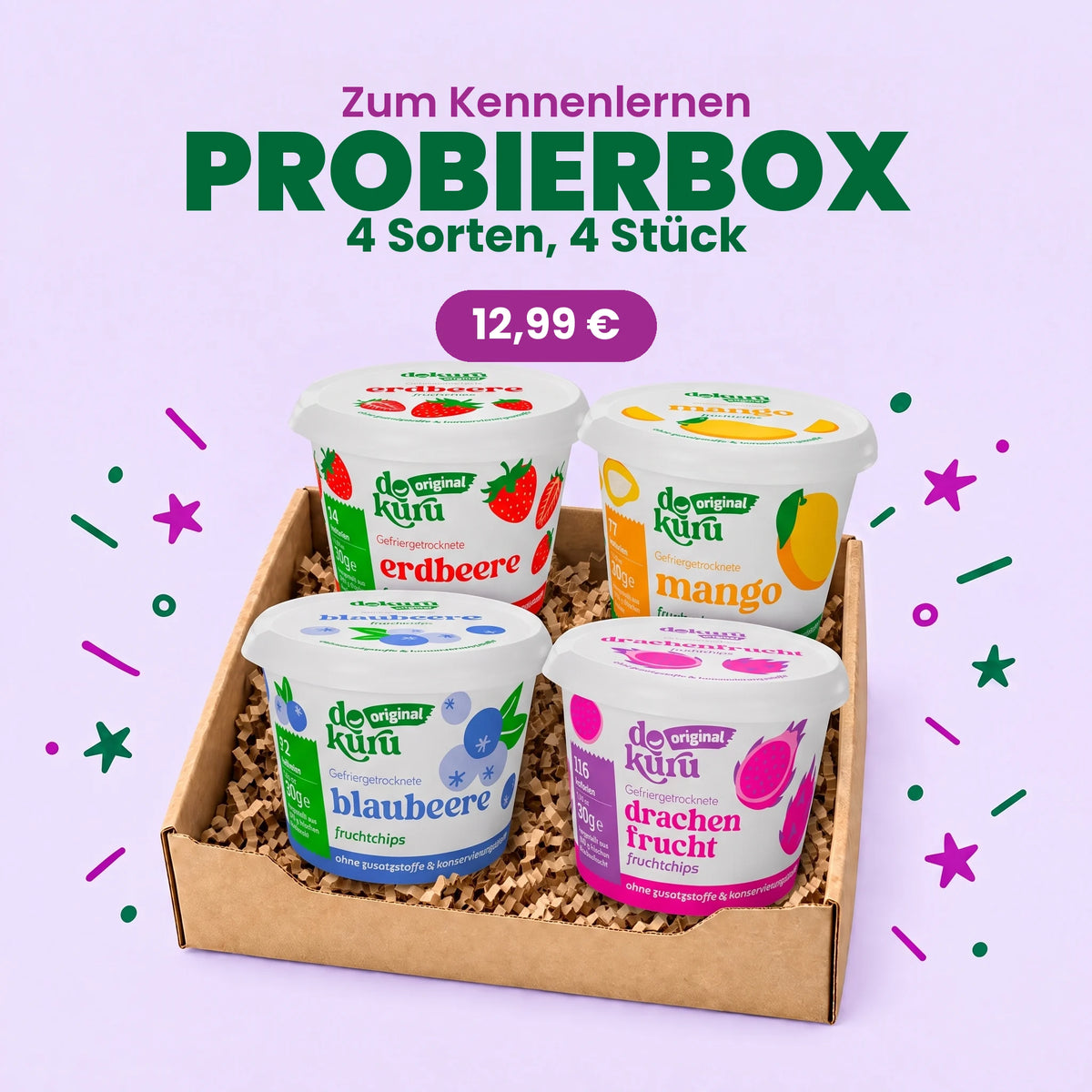Probierbox mit vier Sorten für 12,99 Euro